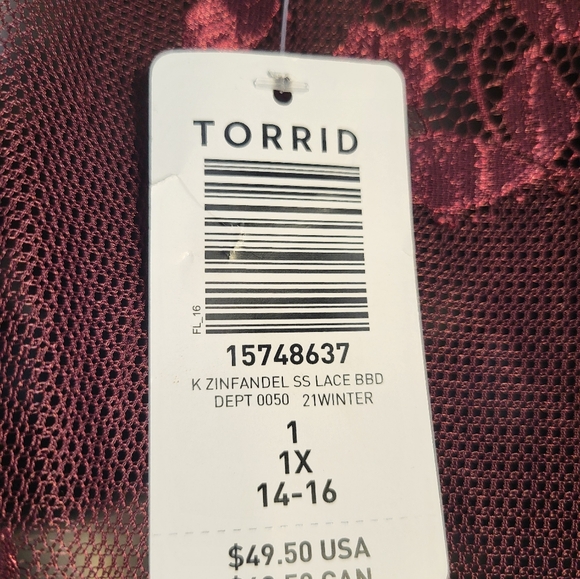 TORRID Babydoll Sheer Lace Short Sleeve Top NWT - Picture 7 of 8